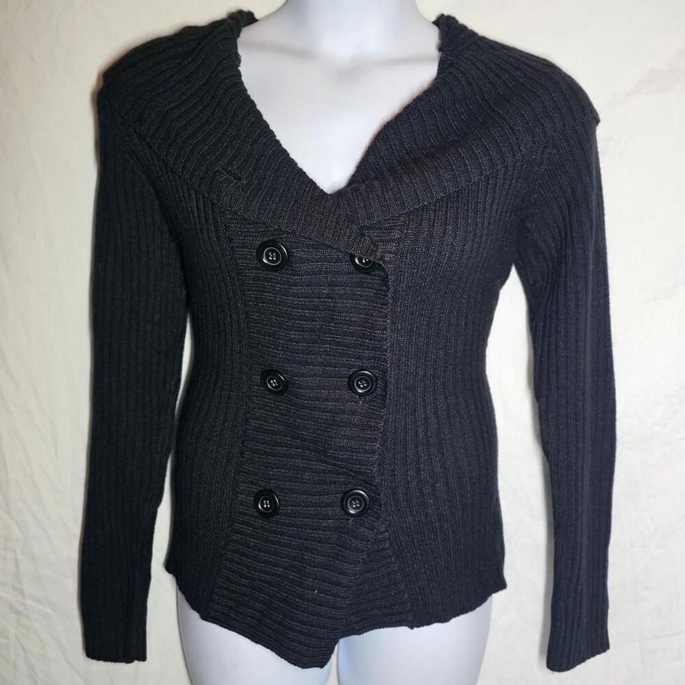 vintage y2k 2000s black knit hooded black cardigan
